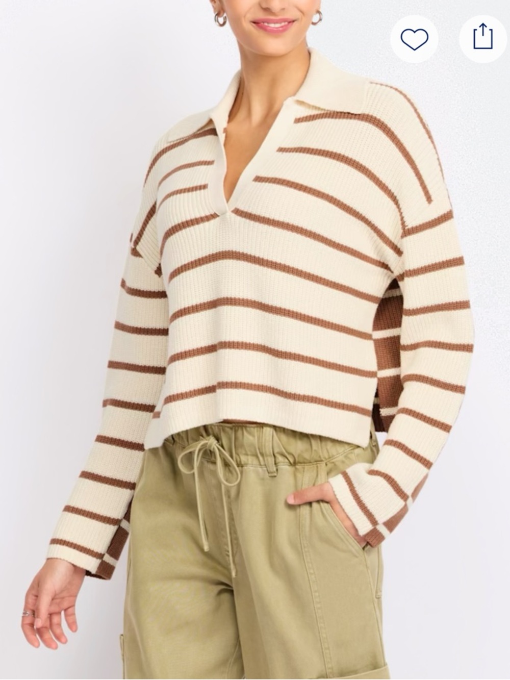 stitches&stripes Casano Pullover in Off-White l Striped Cream & Brown V-Neck